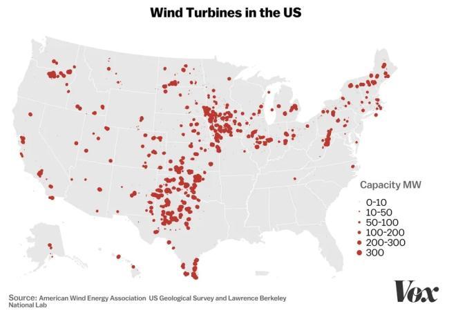 Map of Wind Turbines in the US